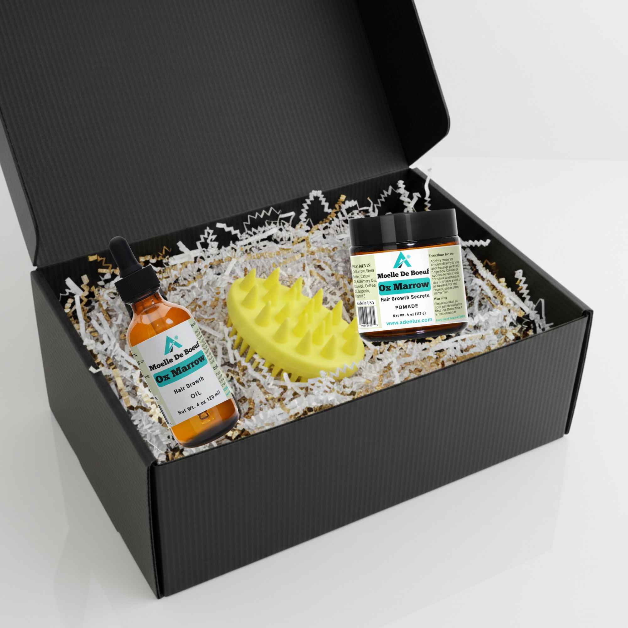 Moelle De Boeuf Hair Growth Kit – Pomade 4 oz, Oil 4oz & Brush