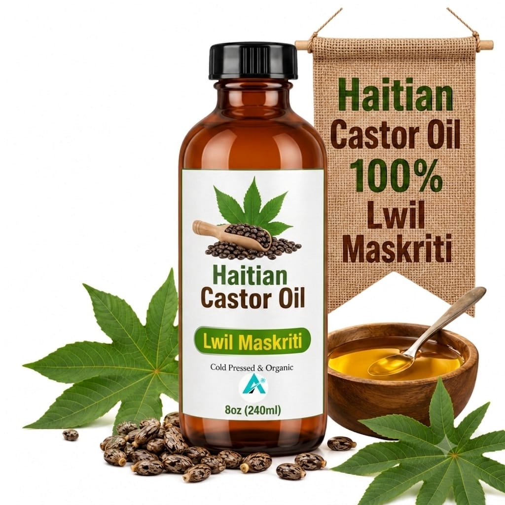 Haitian Castor Oil 100% Lwil Maskriti | Cold Pressed Organic Hair & Skin Oil 8oz